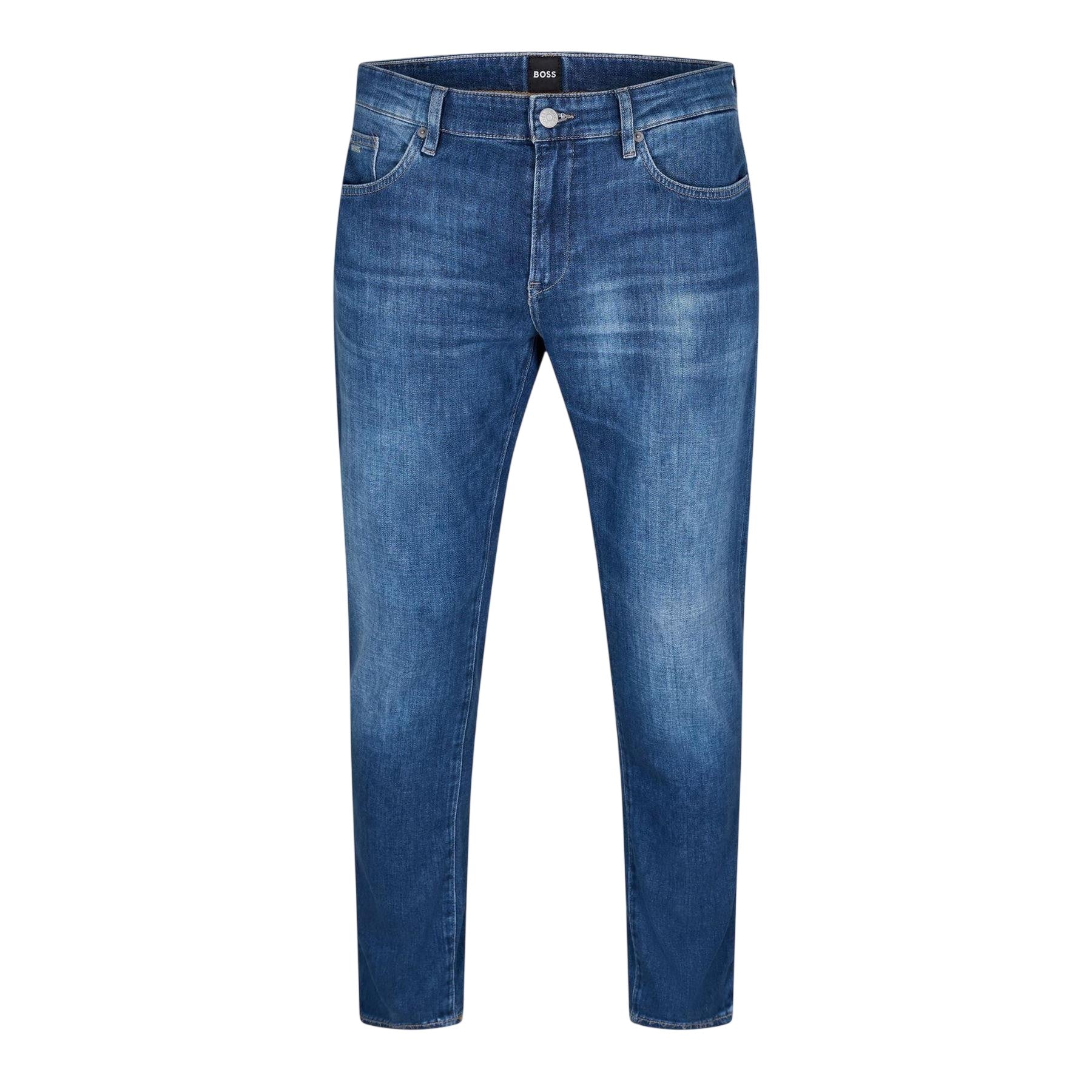 Medium Blue - Front - Boss Mens Delaware3-1 771 Denim Plain Slim Jeans