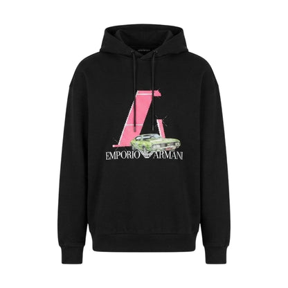 Black - Front - Emporio Armani EA7 Mens Car Hoodie