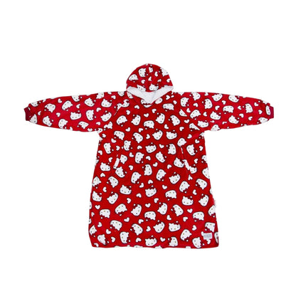 Red - Front - Hello Kitty Childrens-Kids Lovehearts Fleece Blanket Hoodie