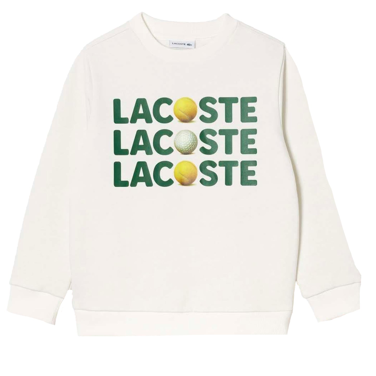 Cream - Front - Lacoste Childrens-Kids Printed Fleece Crew Neck Sweatshirt