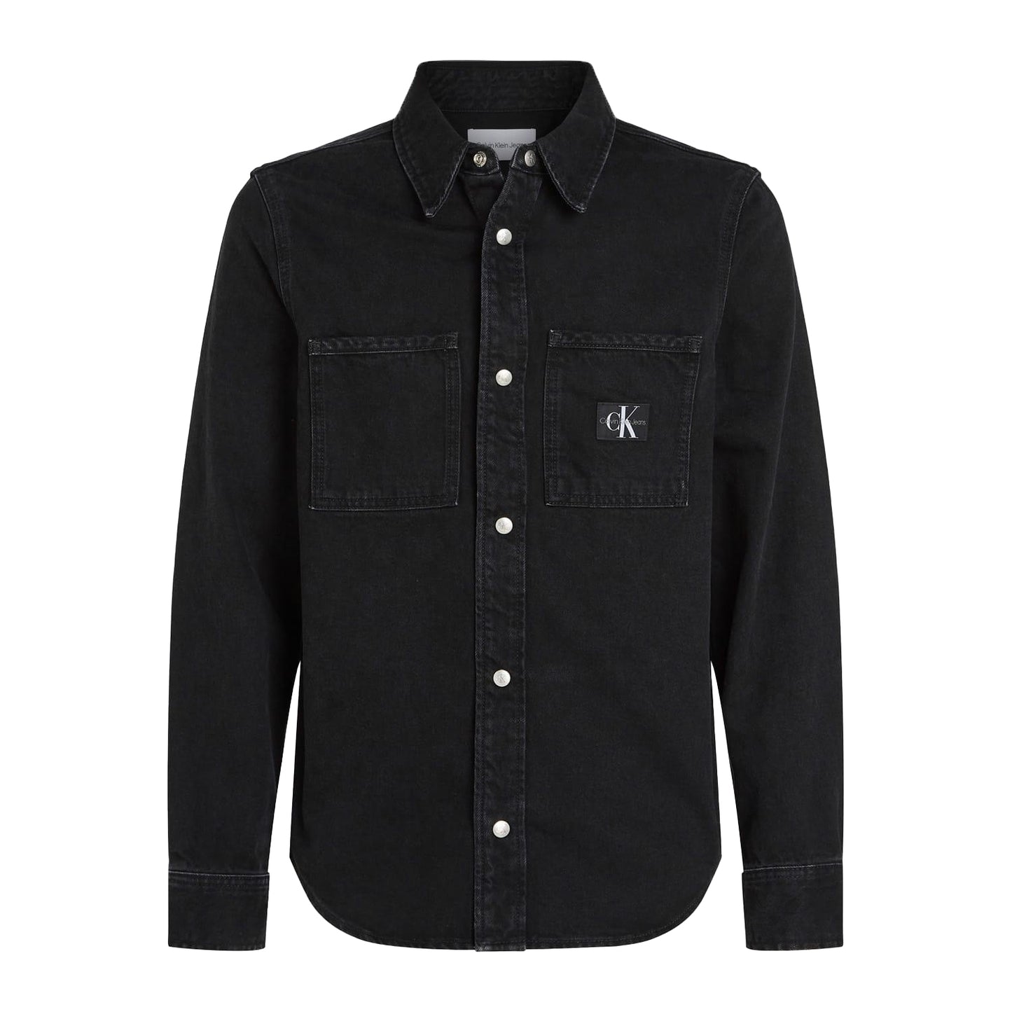 Black - Front - Calvin Klein Mens Patch Denim Logo Shirt