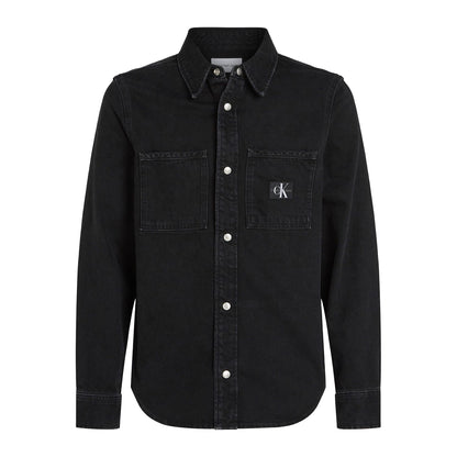 Black - Front - Calvin Klein Mens Patch Denim Logo Shirt
