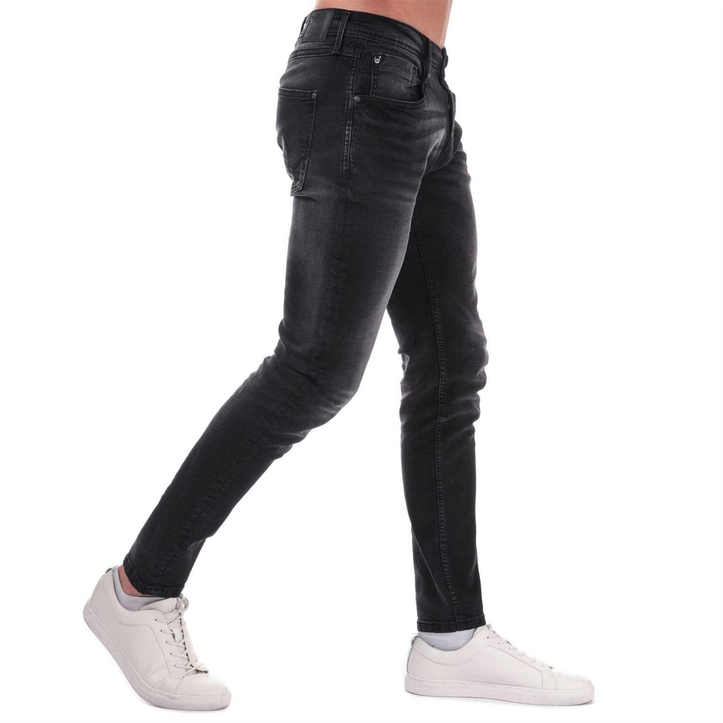 Black - Side - Duck and Cover Mens Maylead Cotton Denim Faded Slim Jeans