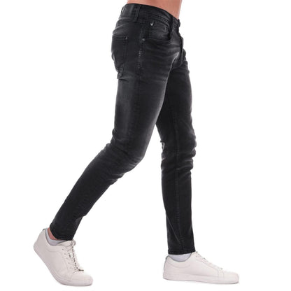 Black - Side - Duck and Cover Mens Maylead Cotton Denim Faded Slim Jeans