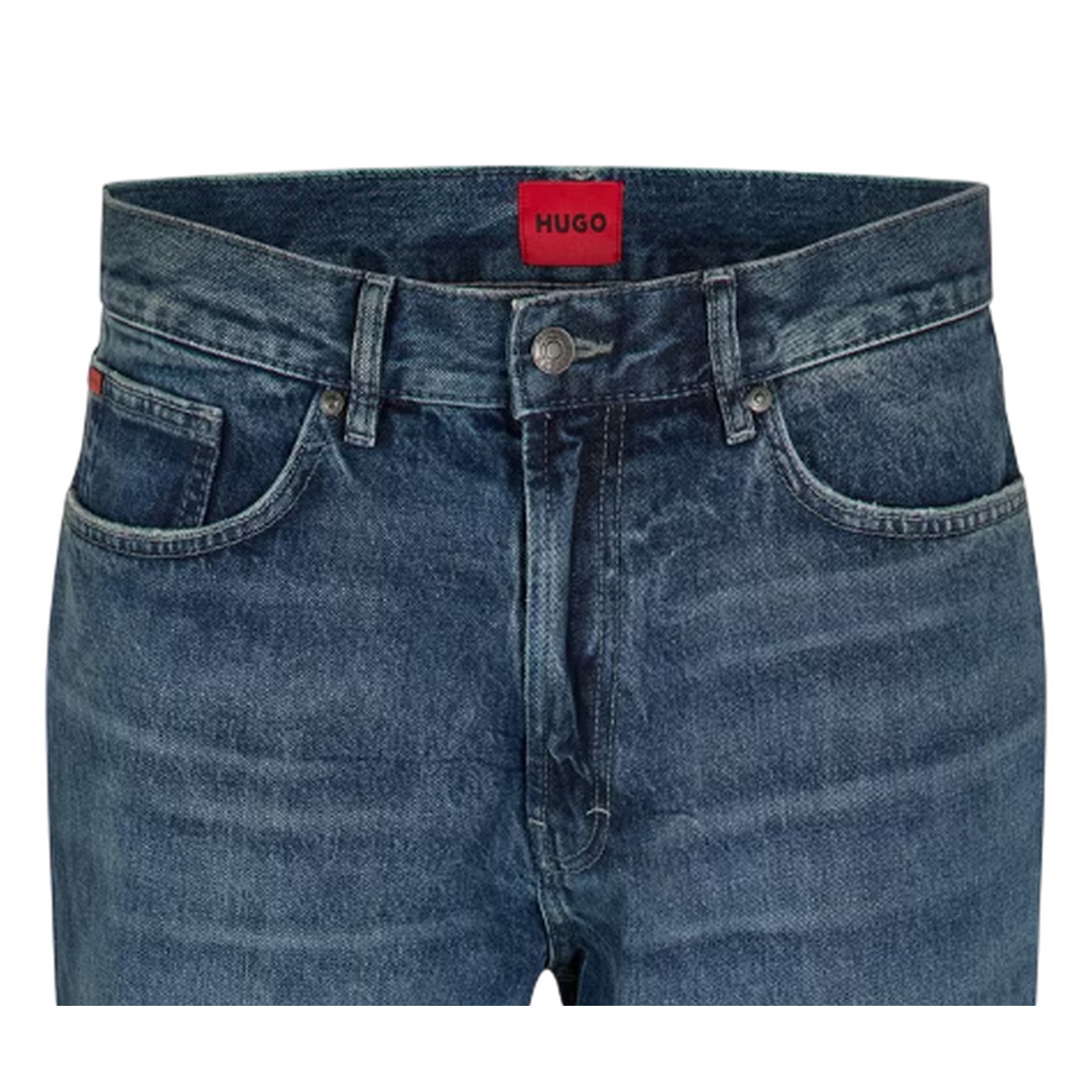 Navy - Side - Hugo Mens Denim Faded Jeans