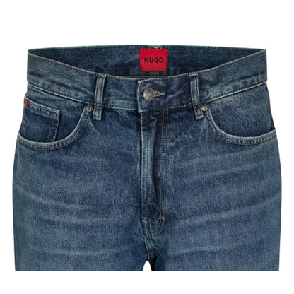 Navy - Side - Hugo Mens Denim Faded Jeans
