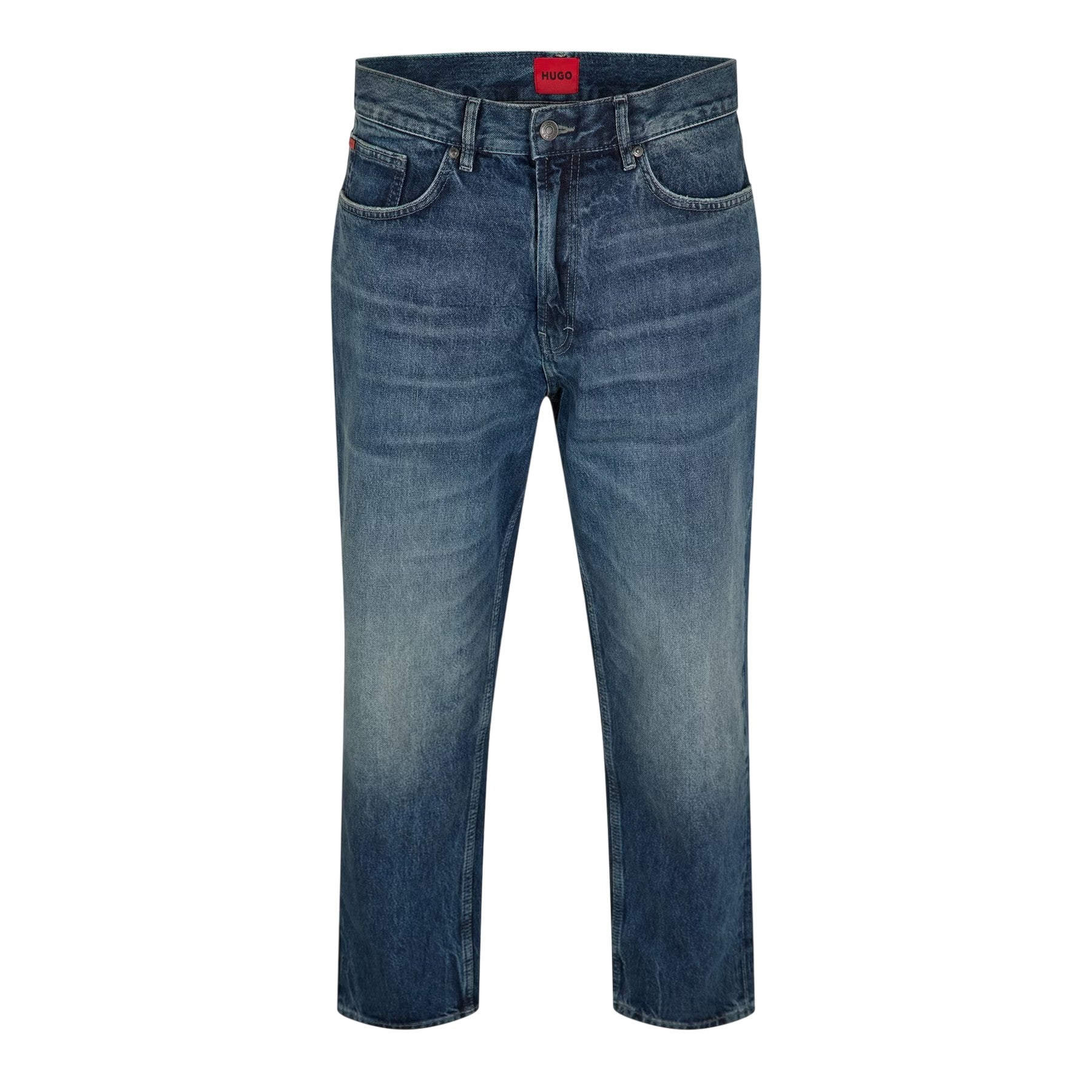 Navy - Front - Hugo Mens Denim Faded Jeans