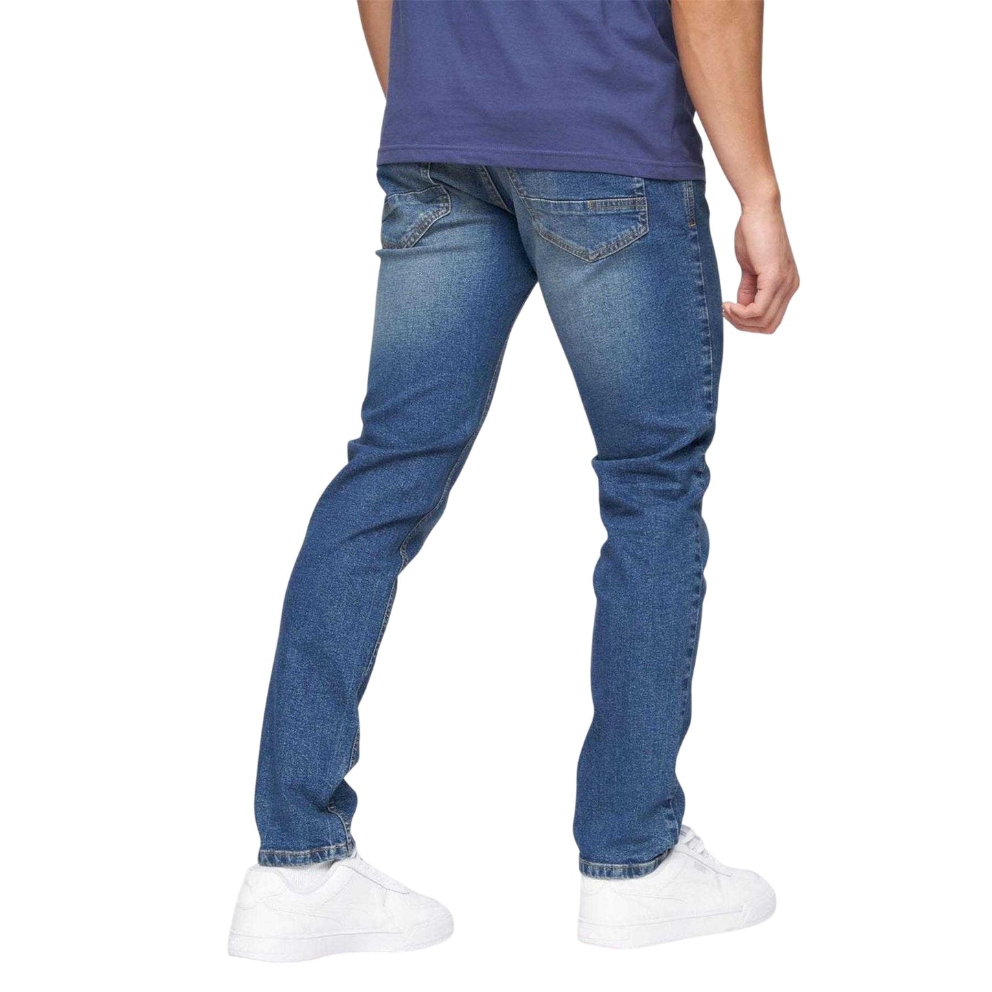 Blue - Back - Crosshatch Mens Buraca Stonewashed Slim Jeans
