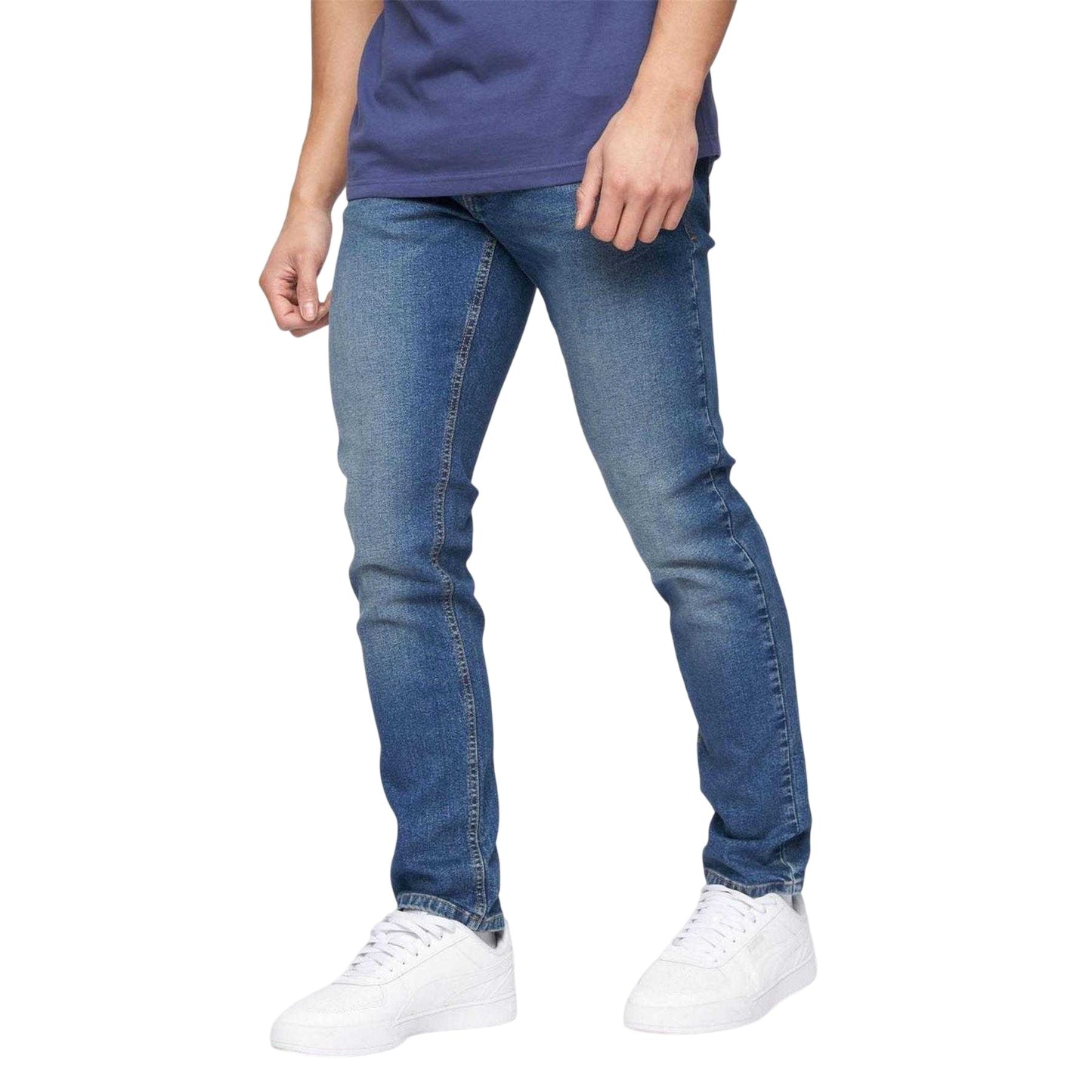Blue - Lifestyle - Crosshatch Mens Buraca Stonewashed Slim Jeans