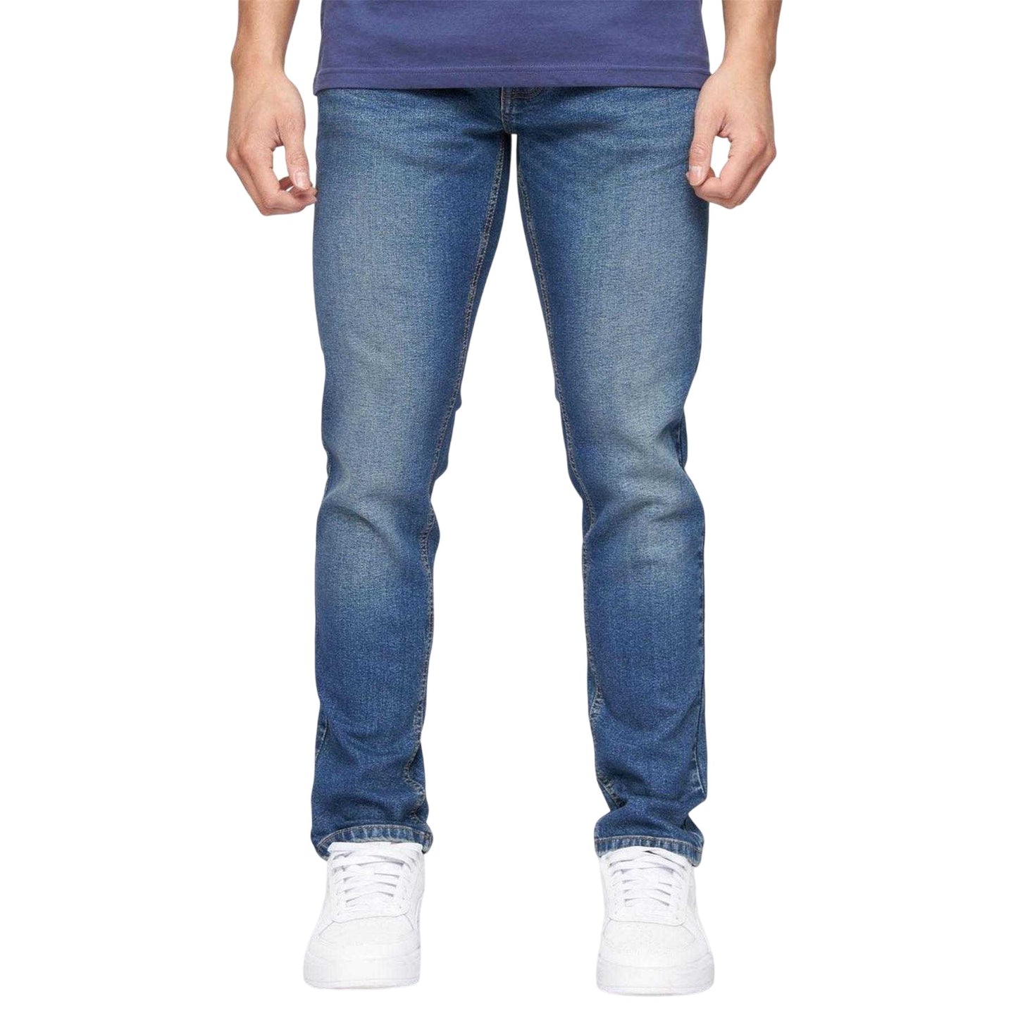Blue - Front - Crosshatch Mens Buraca Stonewashed Slim Jeans