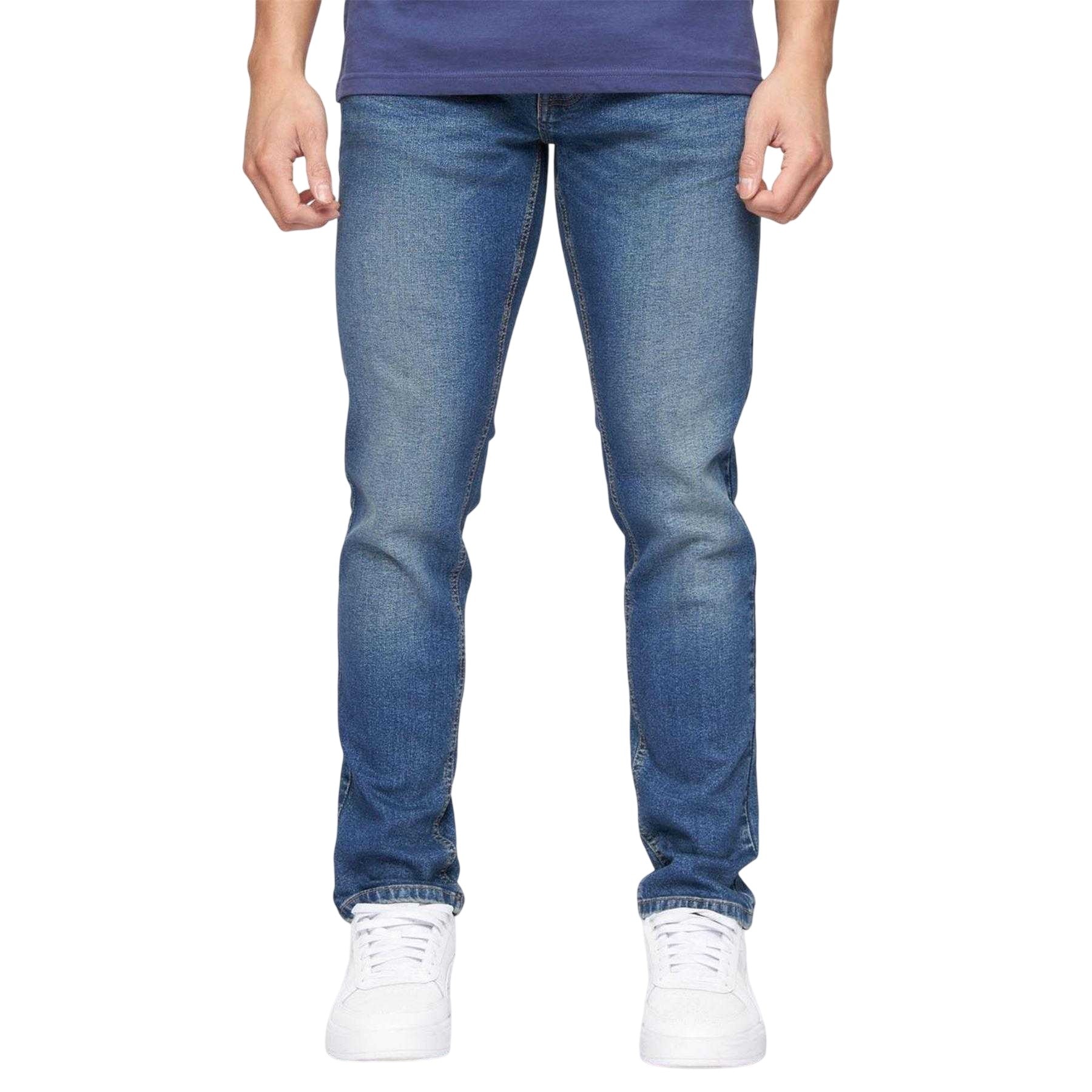 Blue - Front - Crosshatch Mens Buraca Stonewashed Slim Jeans