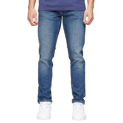 Blue - Front - Crosshatch Mens Buraca Stonewashed Slim Jeans