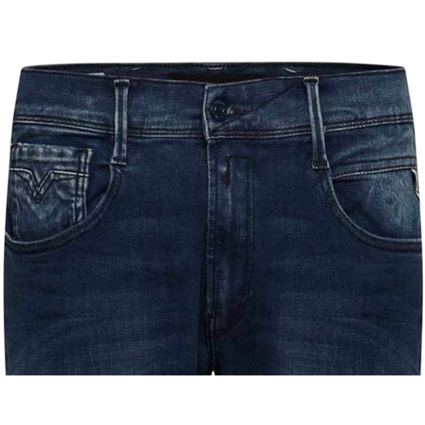 Blue - Side - Replay Mens Anbass Cotton Blend Slim Jeans