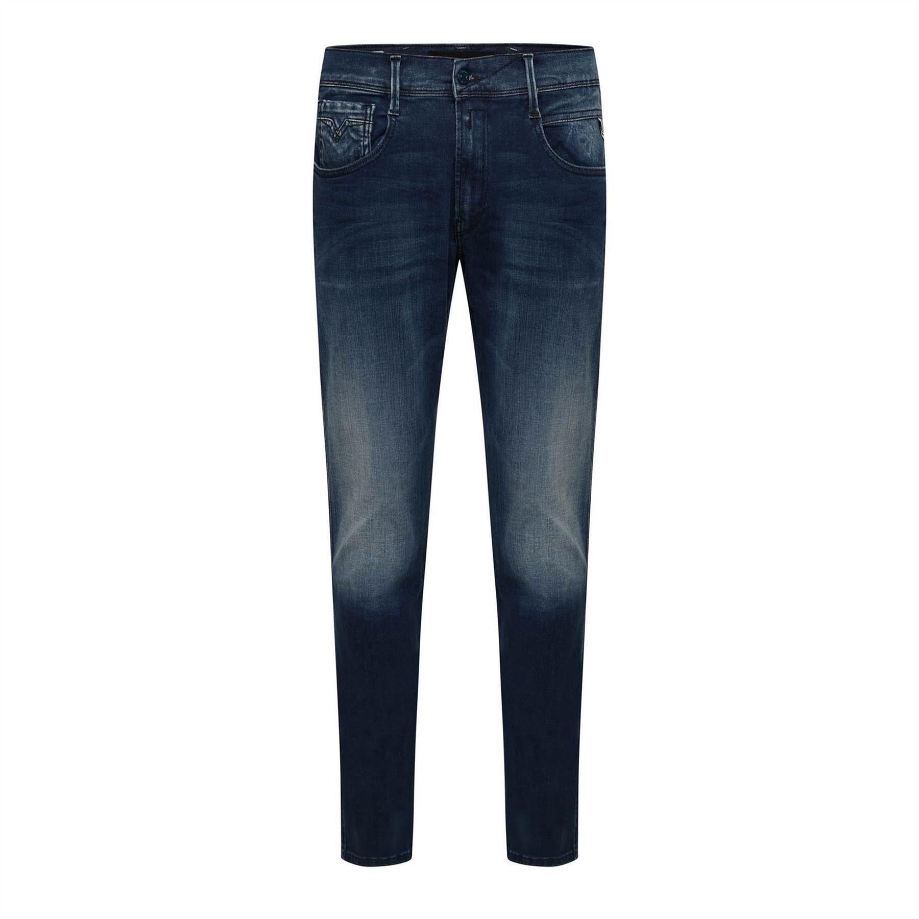 Blue - Front - Replay Mens Anbass Cotton Blend Slim Jeans