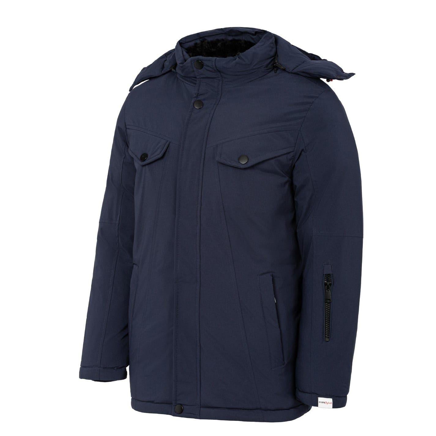 Navy - Side - Lee Cooper Mens Hooded Puffer Jacket