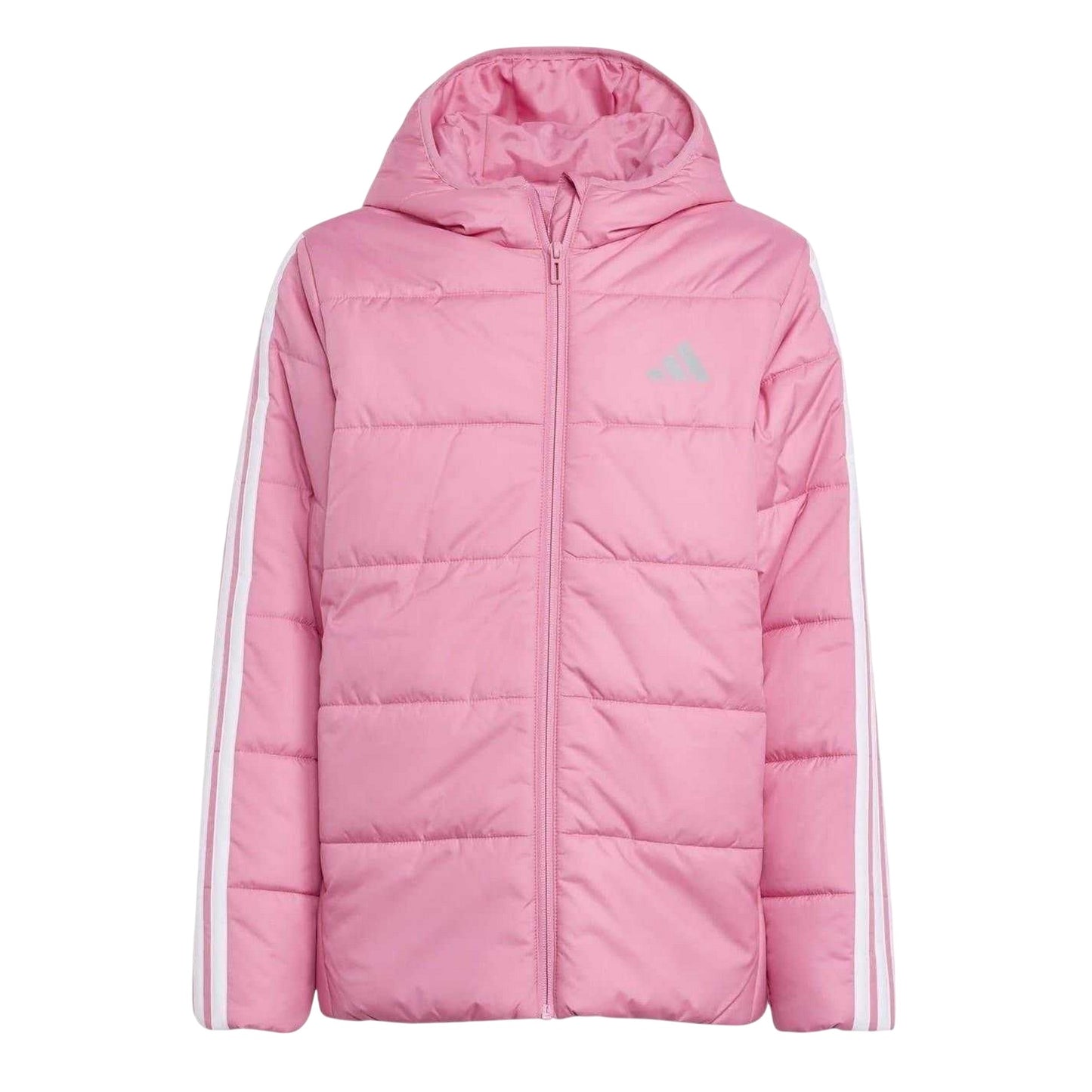 Pink-White - Front - Adidas Childrens-Kids Essentials 3 Stripes Hooded Jacket