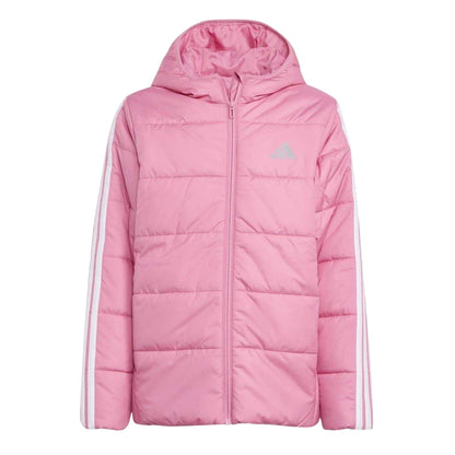 Pink-White - Front - Adidas Childrens-Kids Essentials 3 Stripes Hooded Jacket