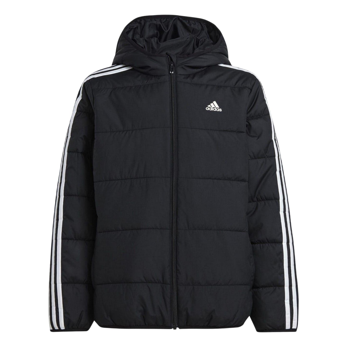 Black-White - Front - Adidas Childrens-Kids Essentials 3 Stripes Hooded Jacket