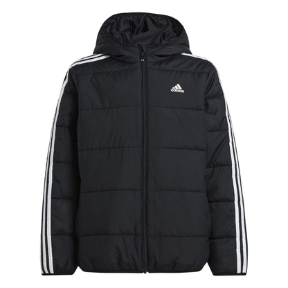 Black-White - Front - Adidas Childrens-Kids Essentials 3 Stripes Hooded Jacket