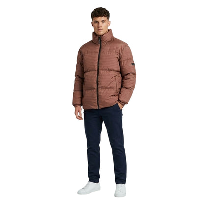 Brown - Side - NY Concept Mens Textured Zip Pocket Puffer Jacket