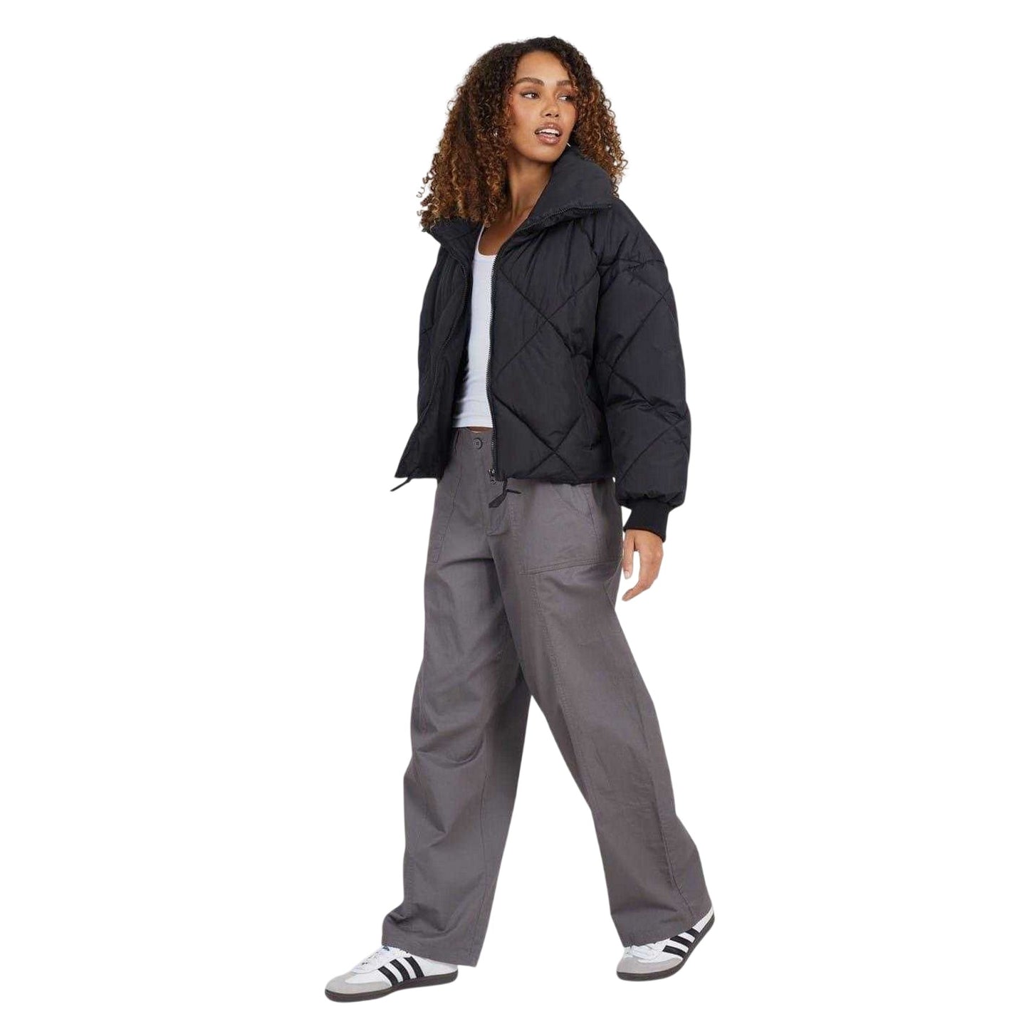 Black - Lifestyle - Brave Soul Womens-Ladies Diamond Quilt Padded Jacket