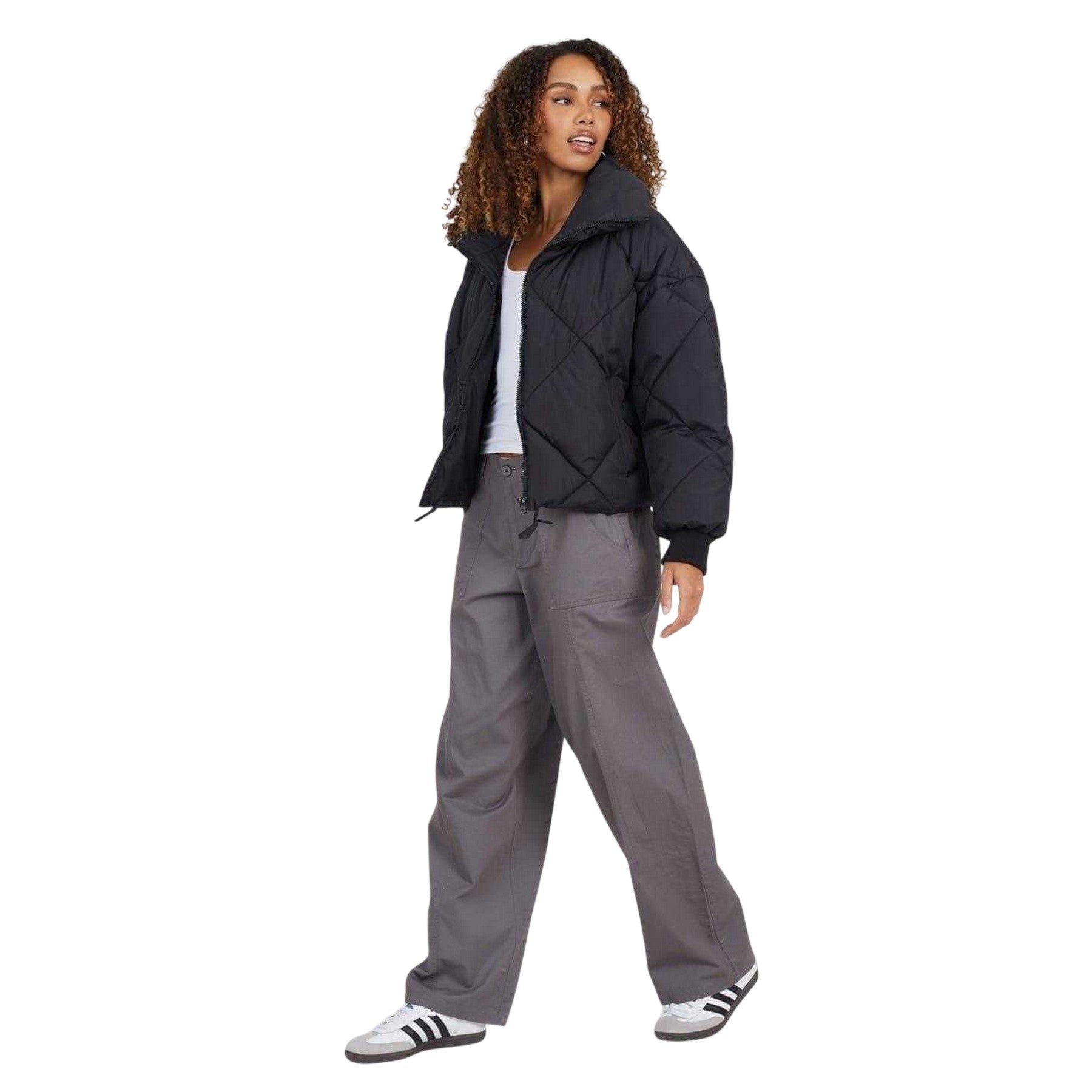 Black - Lifestyle - Brave Soul Womens-Ladies Diamond Quilt Padded Jacket