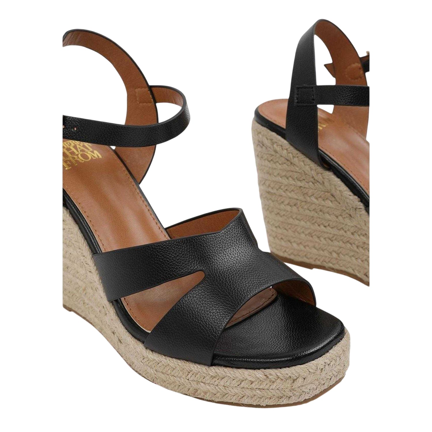 Black - Back - Where´s That From Womens-Ladies Jamie Cut Out Strap Wedge Sandals