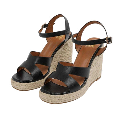 Black - Side - Where´s That From Womens-Ladies Jamie Cut Out Strap Wedge Sandals
