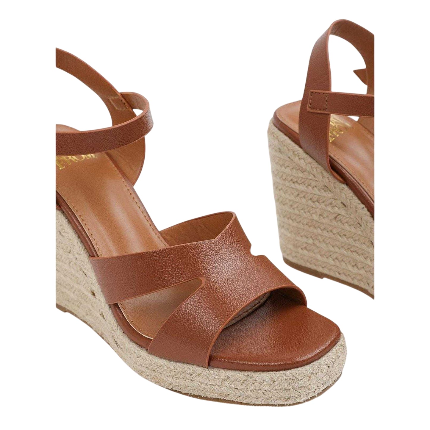 Tan - Back - Where´s That From Womens-Ladies Jamie Cut Out Strap Wedge Sandals