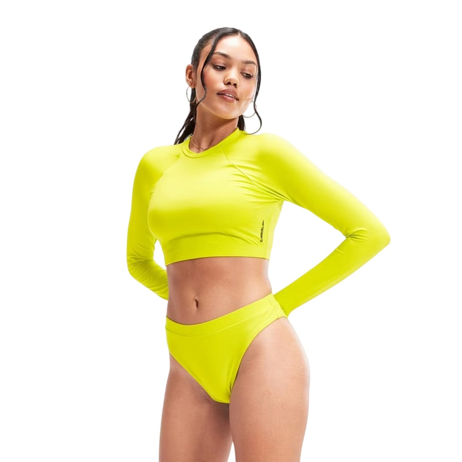 Yellow - Side - Speedo Womens-Ladies High Waist Swim Briefs