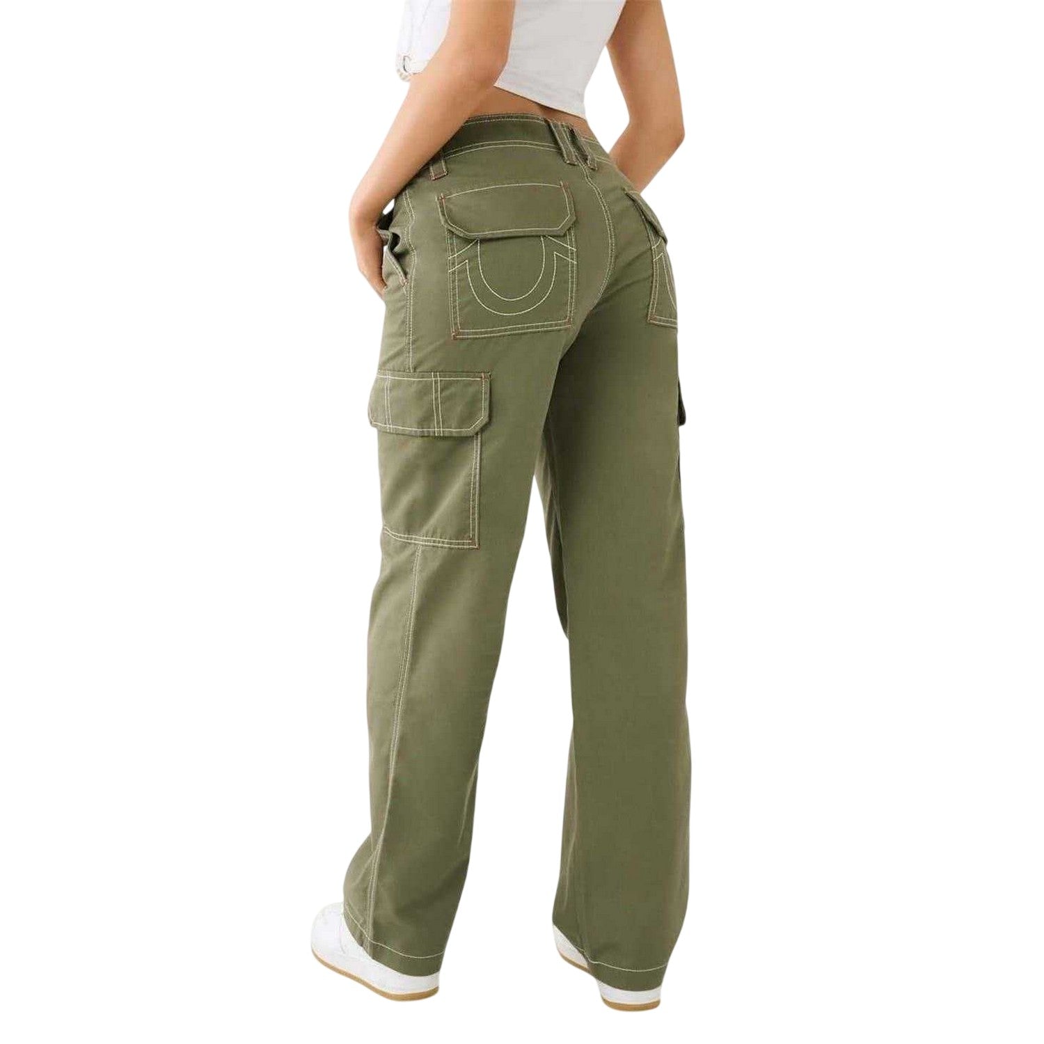 Kalamata - Back - True Religion Womens-Ladies Military Wide Leg Oversized Cargo Trousers