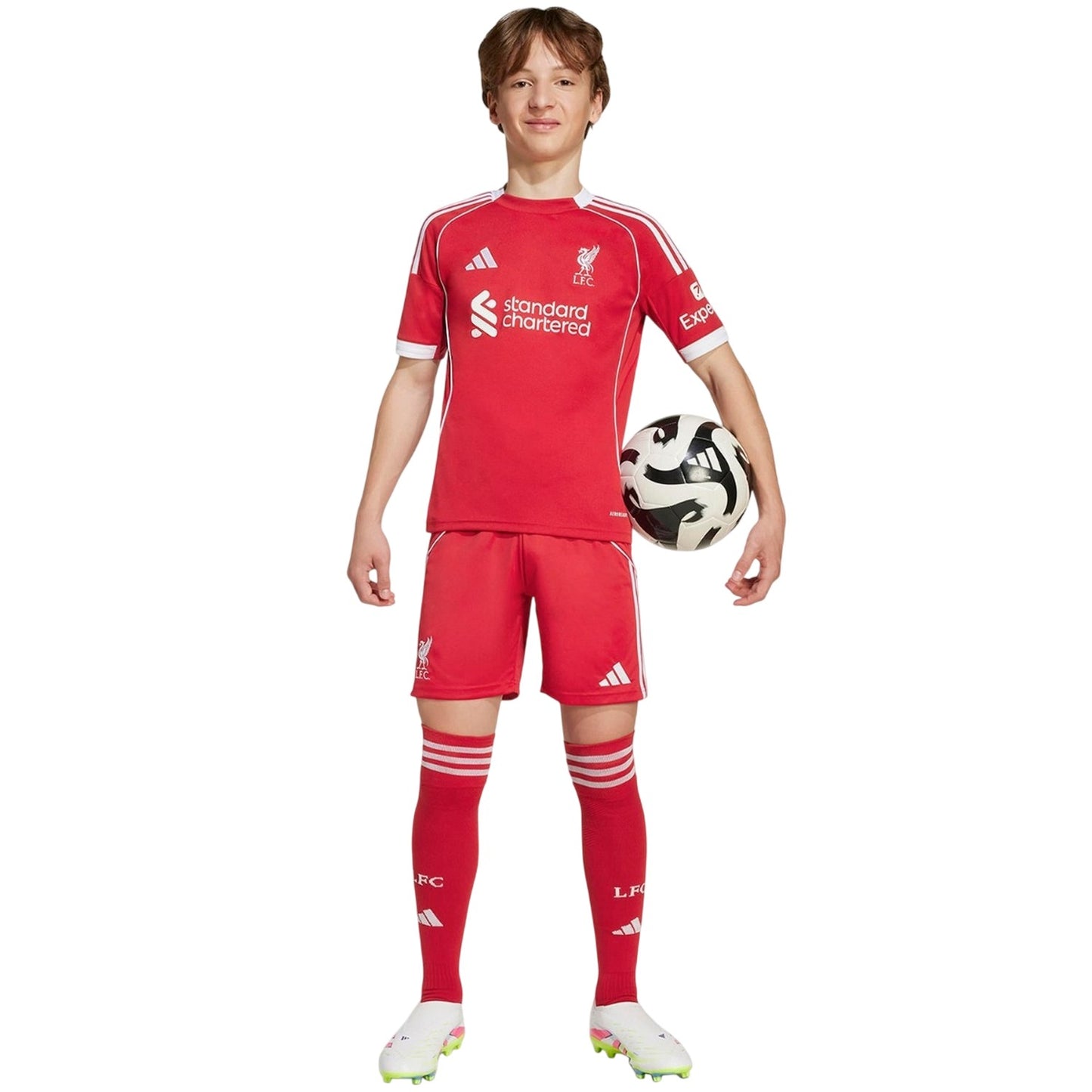 Red - Close up - Adidas Childrens-Kids 2025-2026 Liverpool FC Home Shirt