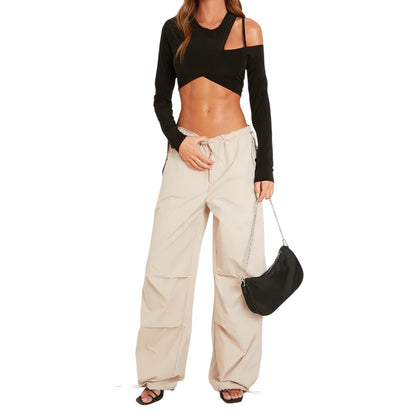 Beige - Back - Missy Empire Womens-Ladies Baggy Cargo Trousers