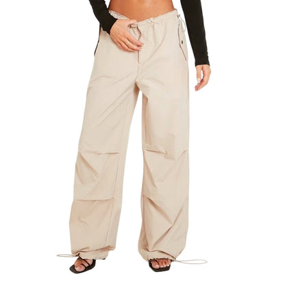 Beige - Side - Missy Empire Womens-Ladies Baggy Cargo Trousers