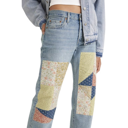 Road Trippin - Side - Levis Womens-Ladies 501 90s Denim Patchwork Mid Rise Jeans