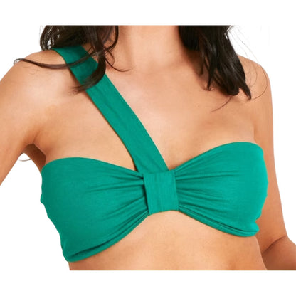 Green - Back - Missy Empire Womens-Ladies Linen-Look One Shoulder Crop Top