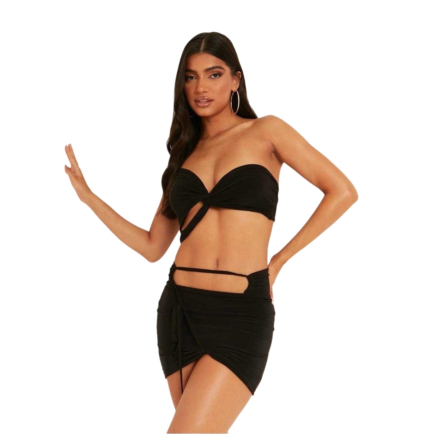Black - Front - Vixen Womens-Ladies Twist Knot Ruched Bralette Set