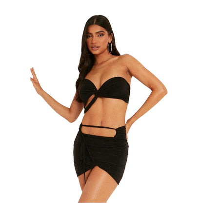 Black - Front - Vixen Womens-Ladies Twist Knot Ruched Bralette Set