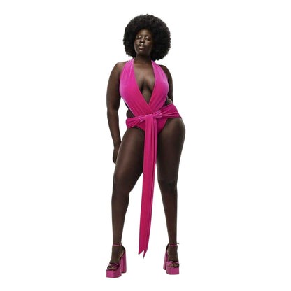 Pink - Lifestyle - Adidas Womens-Ladies Originals Ivy Park Front Tie One Piece Swimsuit