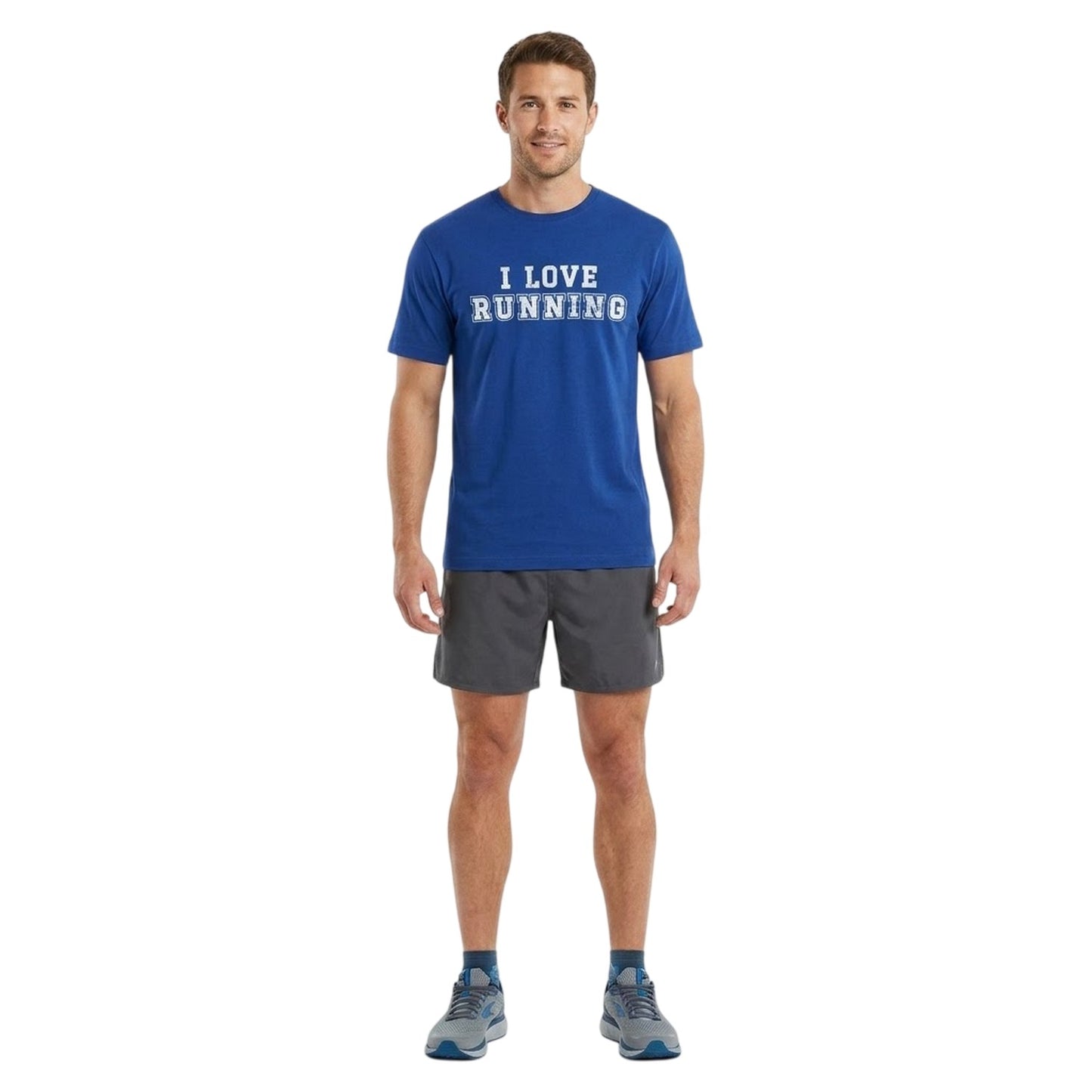Blue - Side - AWD Unisex Adult I Love Running Cotton T-Shirt