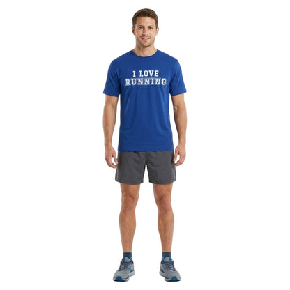 Blue - Side - AWD Unisex Adult I Love Running Cotton T-Shirt