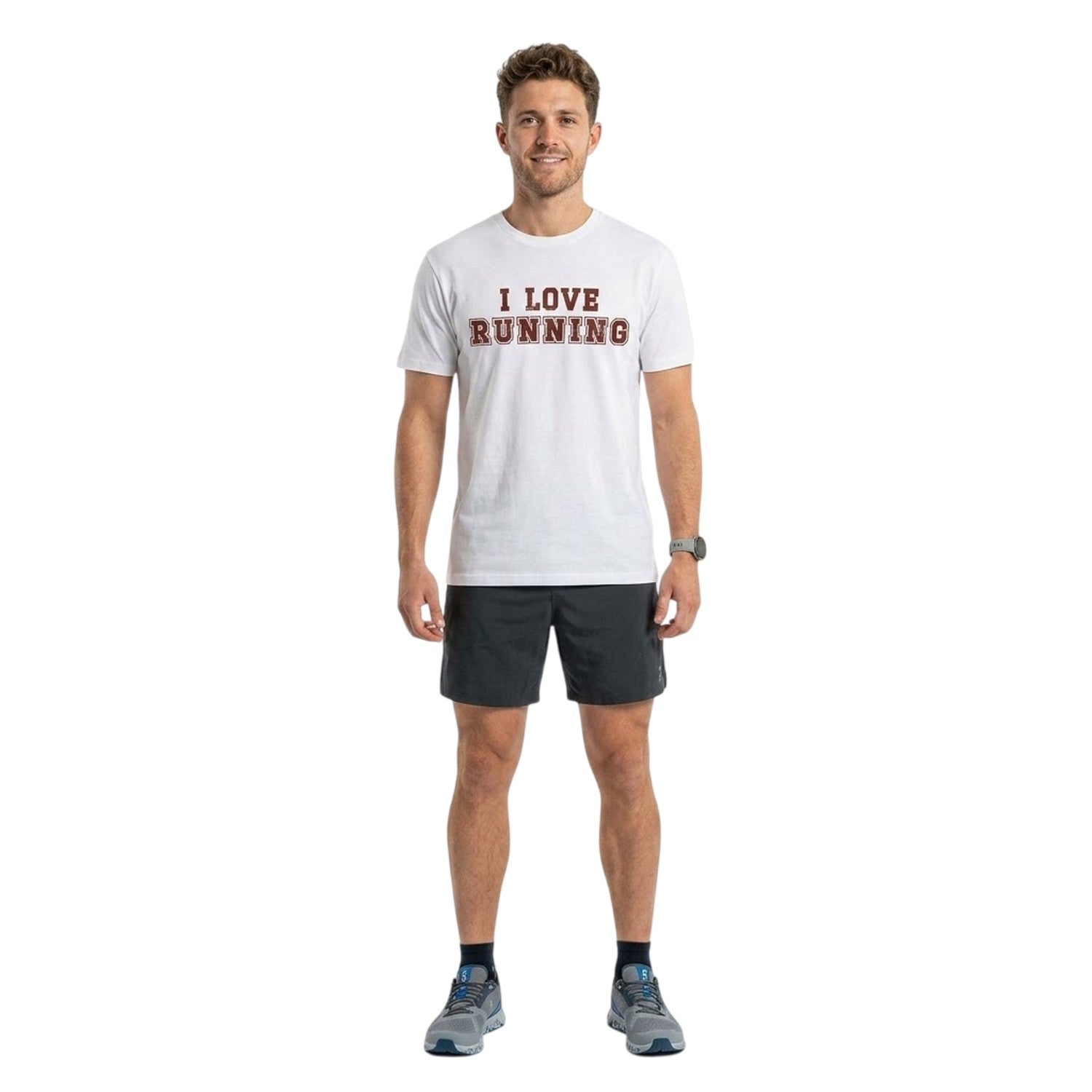 White - Side - AWD Unisex Adult I Love Running Cotton T-Shirt