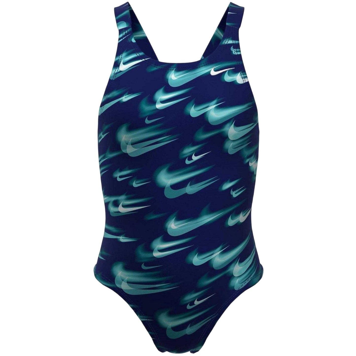 Abyss Blue - Front - Nike Girls Blur One Piece Swimsuit