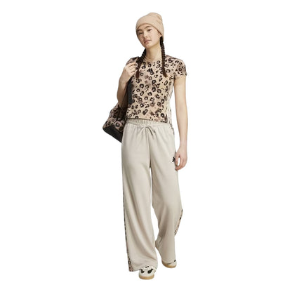 Beige-Black - Pack Shot - Adidas Womens-Ladies Leopard Print Jersey Crew Neck T-Shirt