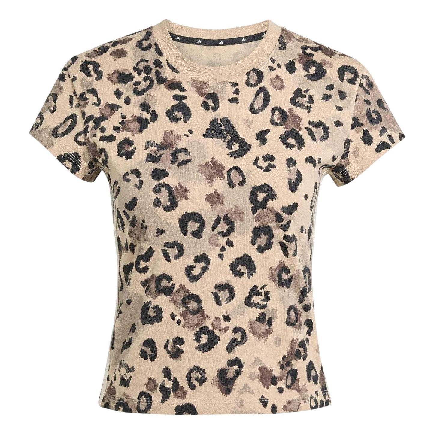 Beige-Black - Front - Adidas Womens-Ladies Leopard Print Jersey Crew Neck T-Shirt