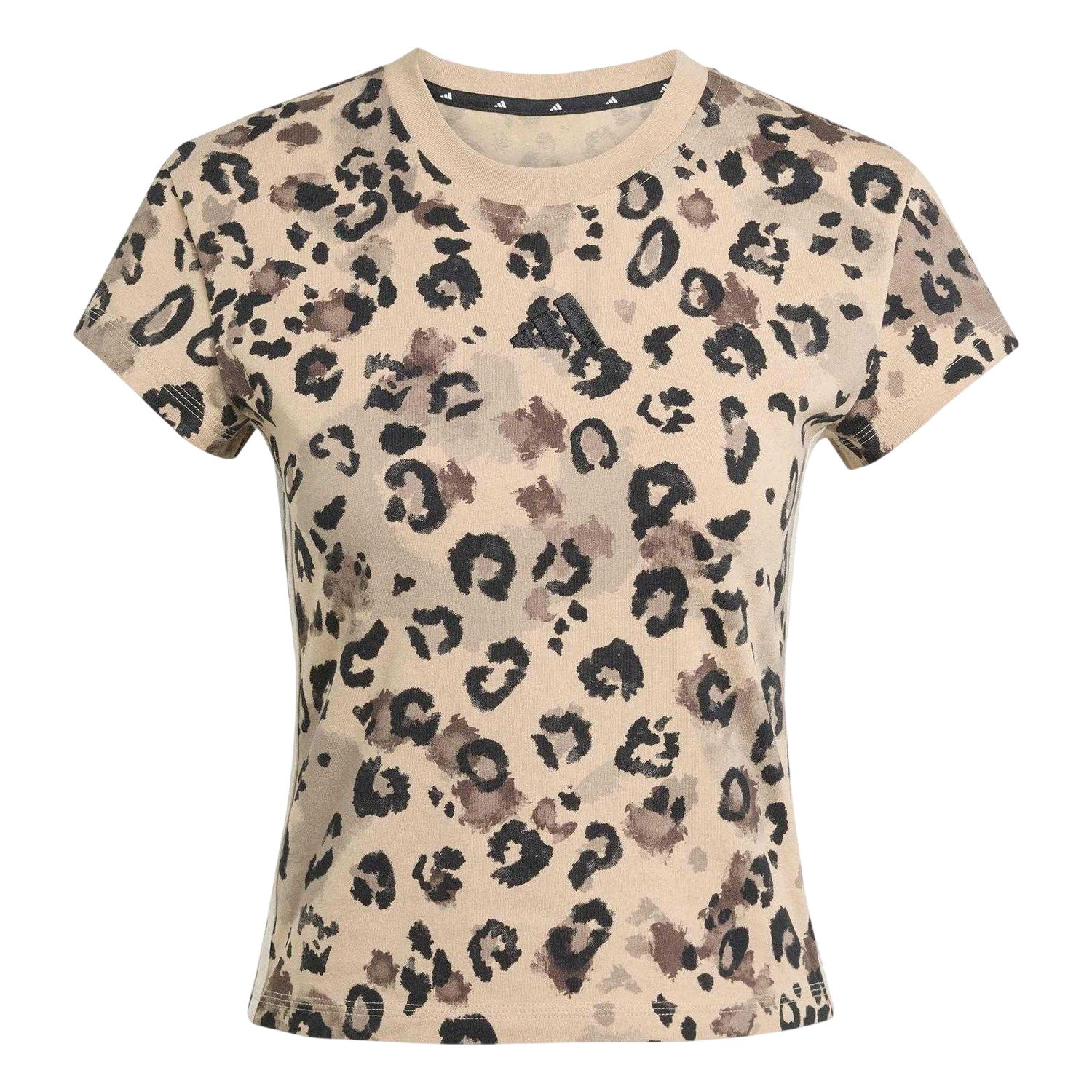 Beige-Black - Front - Adidas Womens-Ladies Leopard Print Jersey Crew Neck T-Shirt