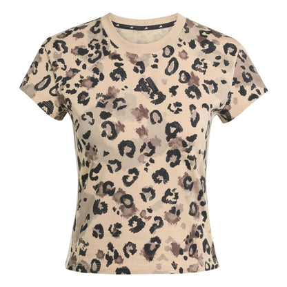 Beige-Black - Front - Adidas Womens-Ladies Leopard Print Jersey Crew Neck T-Shirt