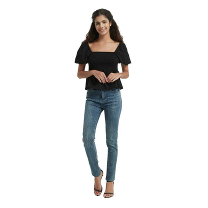 Black - Lifestyle - Be You Womens-Ladies Plain Square Neck Puff Sleeve Blouse
