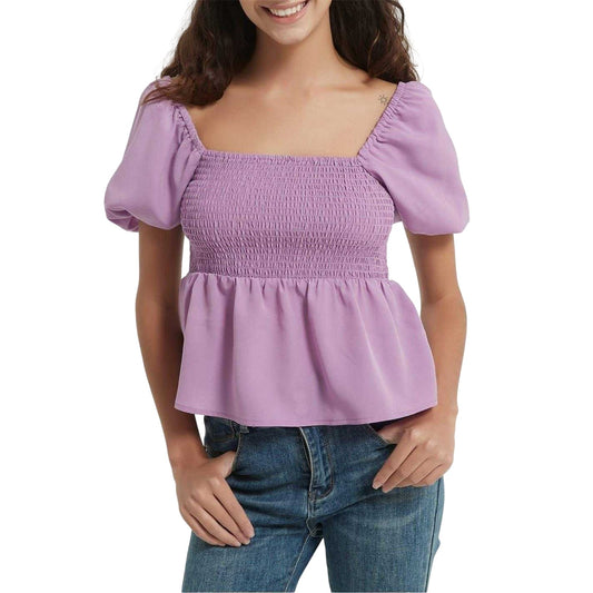 Lilac - Front - Be You Womens-Ladies Plain Square Neck Puff Sleeve Blouse