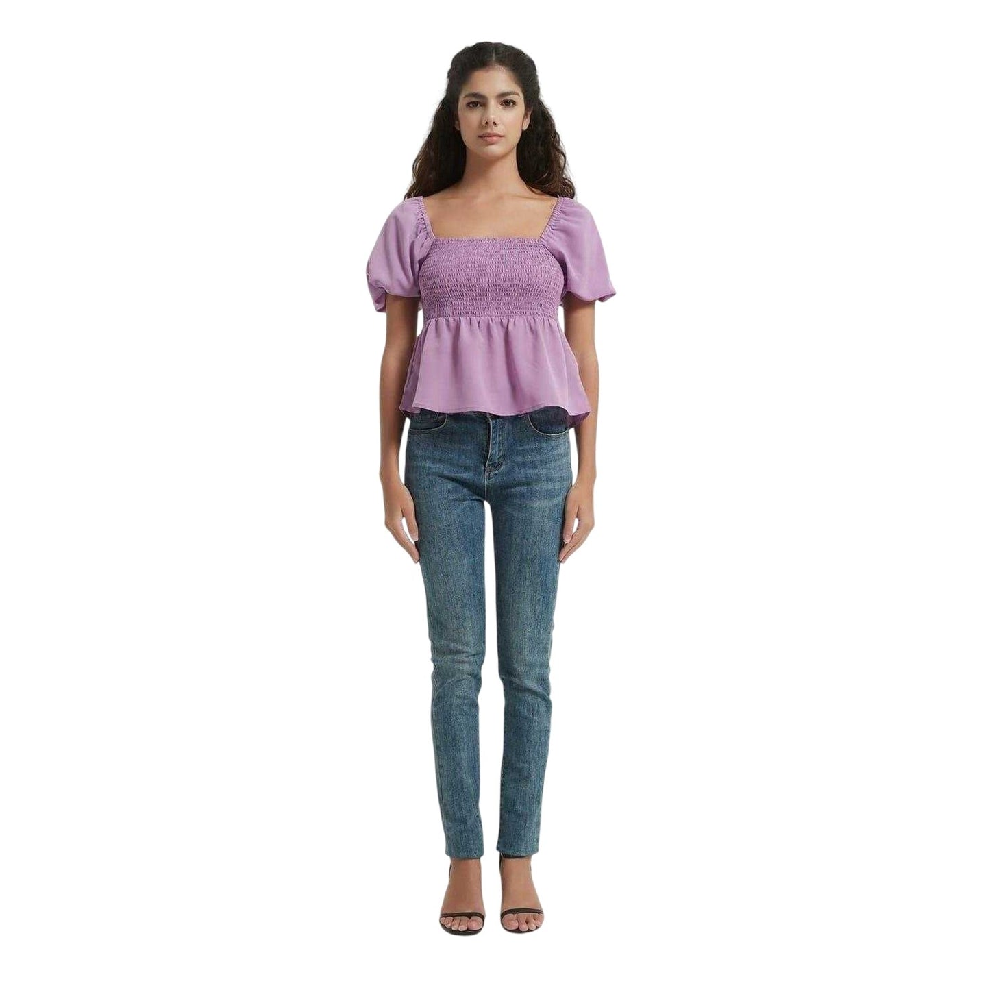 Lilac - Lifestyle - Be You Womens-Ladies Plain Square Neck Puff Sleeve Blouse